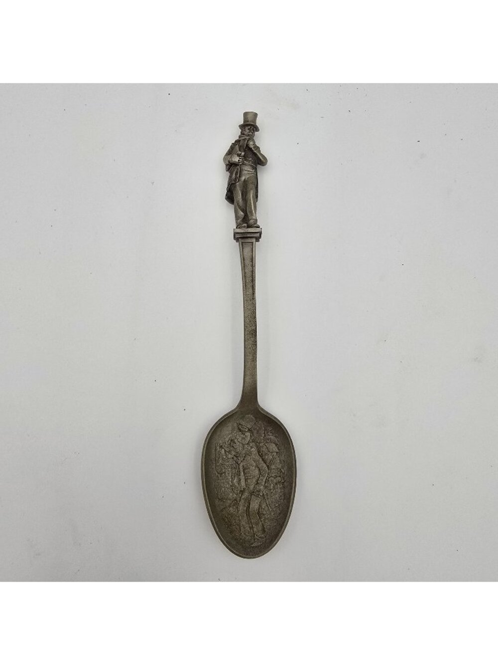 Vintage Pewter Decorative Spoon Charles Dickens Design Figurine Handle Rustic